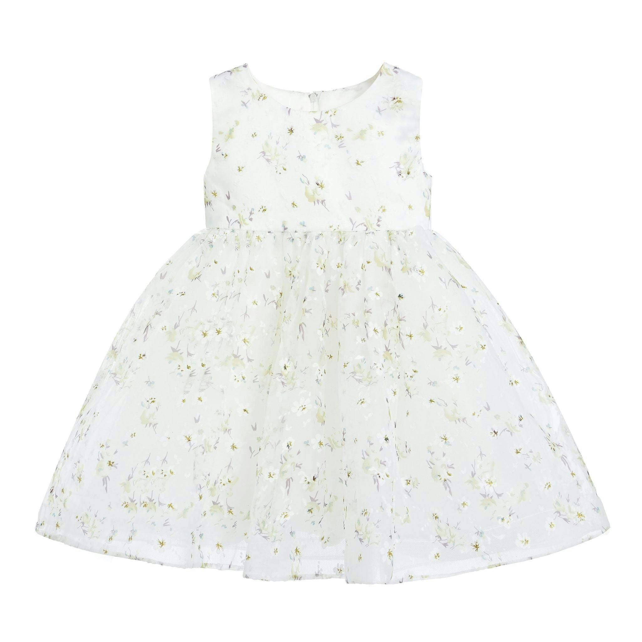 Ivory Floral Patterned Bow Dress