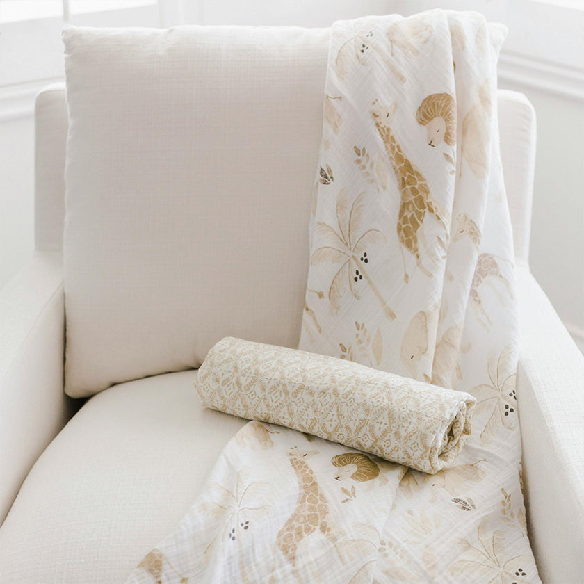 Kendi Cotton Muslin Swaddle Blanket Set (Safari, Set of 2)