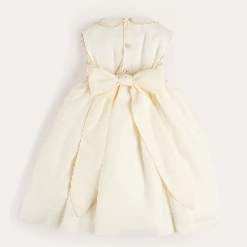 Hand Smocked Gold Embroidered Sleeveless Dress in Ivory (12mths- 10yrs)
