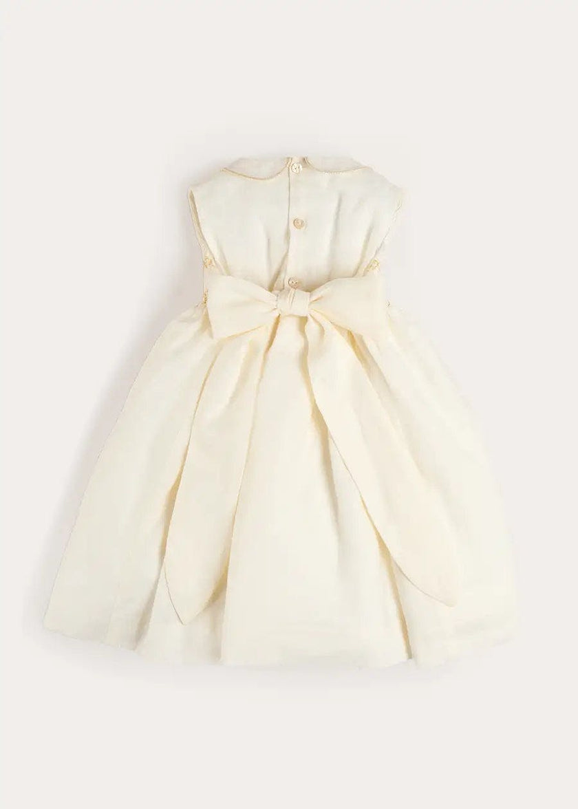Hand Smocked Gold Embroidered Sleeveless Dress in Ivory (12mths- 10yrs)