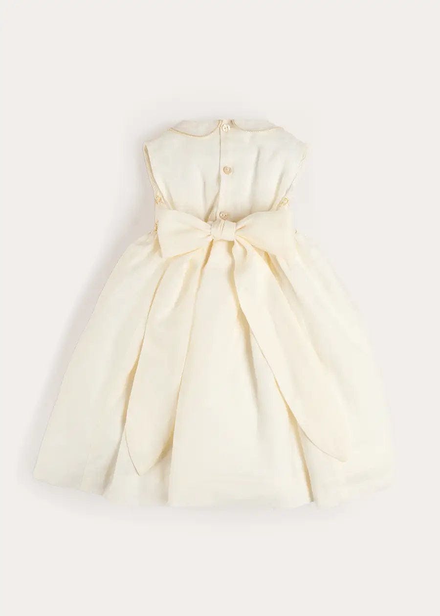 Hand Smocked Gold Embroidered Sleeveless Dress in Ivory (12mths- 10yrs)