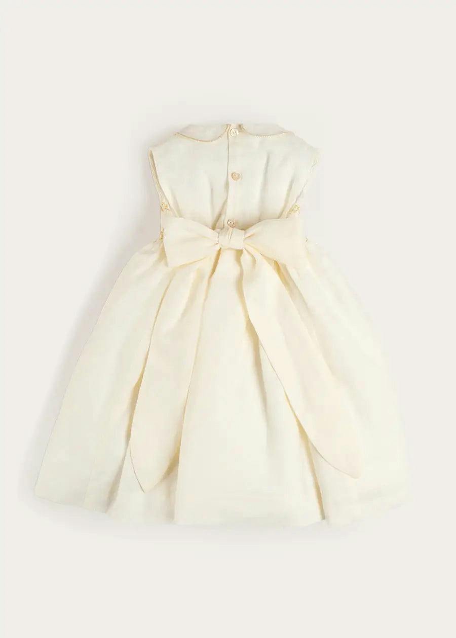 Hand Smocked Gold Embroidered Sleeveless Dress in Ivory (12mths- 10yrs)