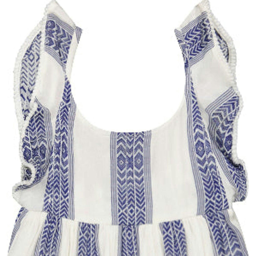 Daphne Girl's Flutter Sleeve Dress Navy Stripe, Blue