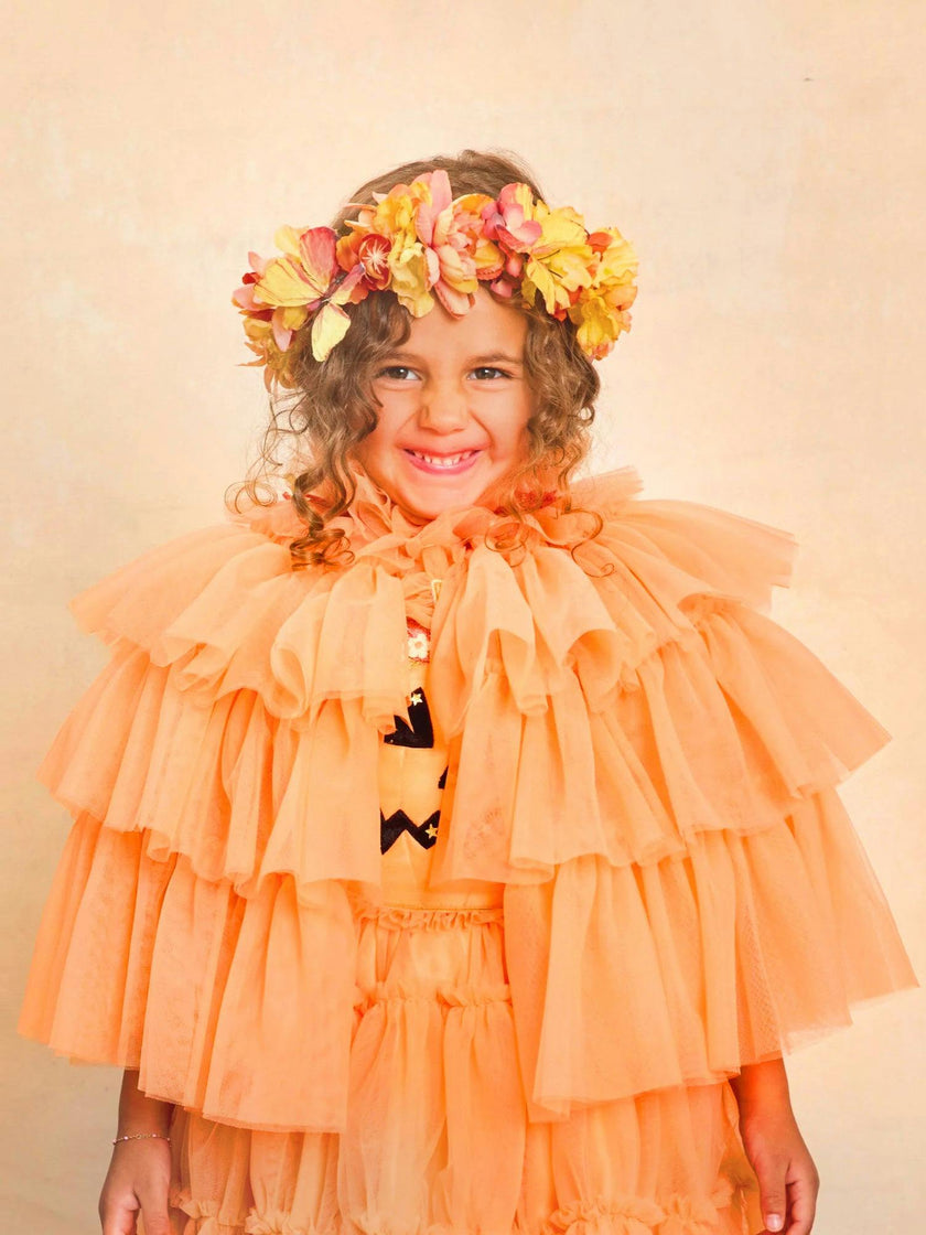 Kids Orange Tulle Cape For Girls