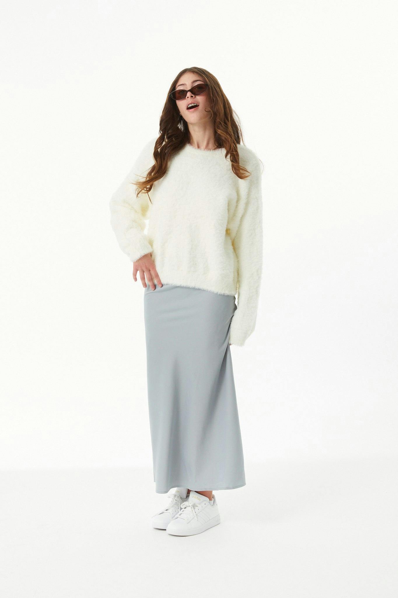 Maya Taupe Fluffy Drop Shoulder Sweater