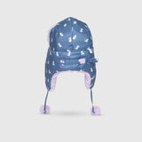 The Cozy Trapper Hat – Kittens Print with Orchid Sherpa Liner & Pompoms