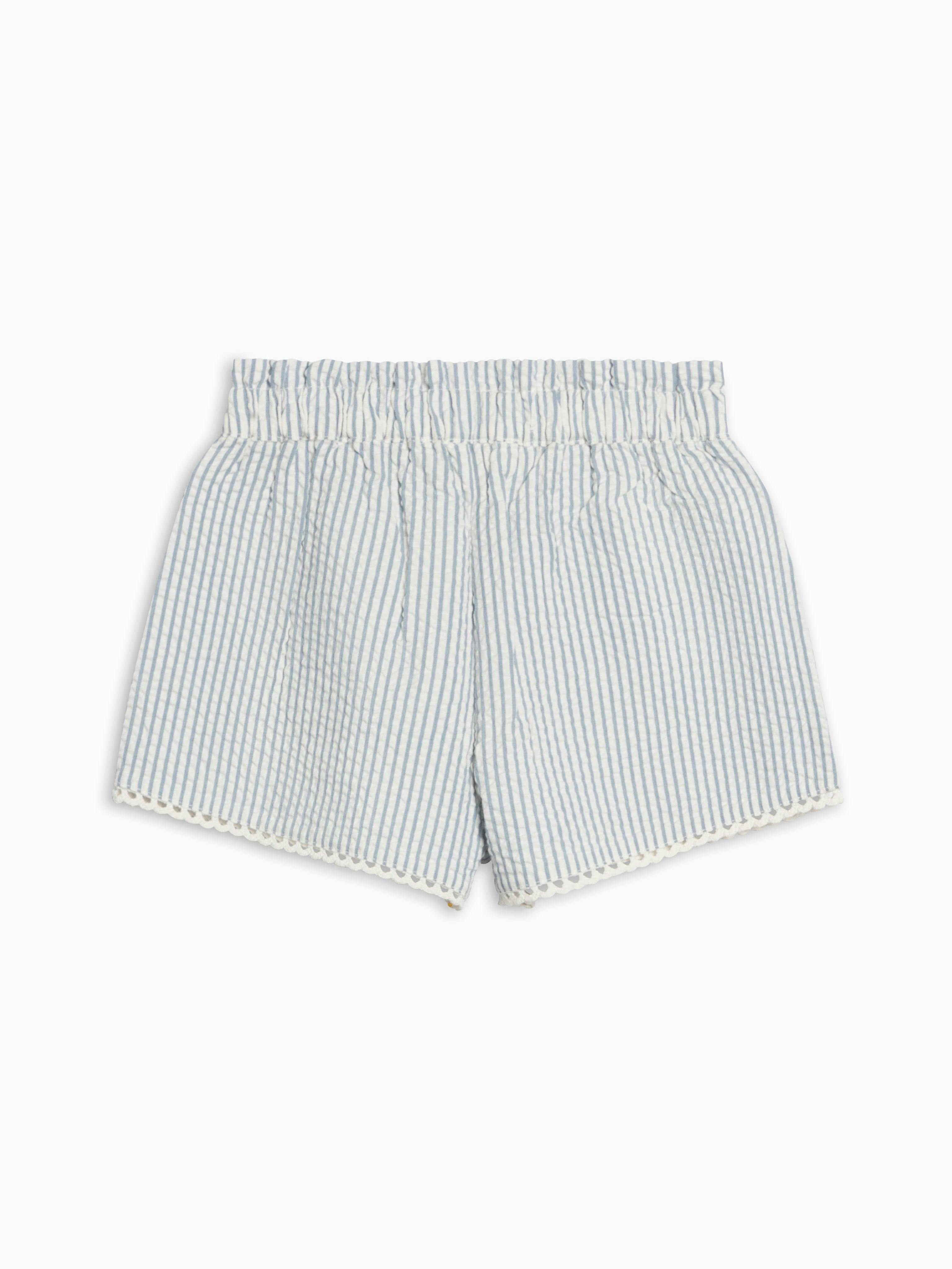 Patty Seersucker Scalloped Trim Short - Shore Stripe / Sea
