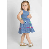 Stripe Knit Dress With Pom Poms & Flowers