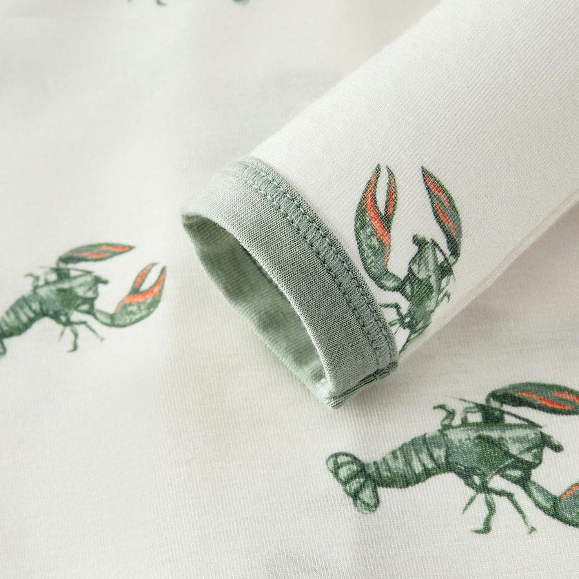 Mint Lobster Luxe Stretch Zipper Footed Romper