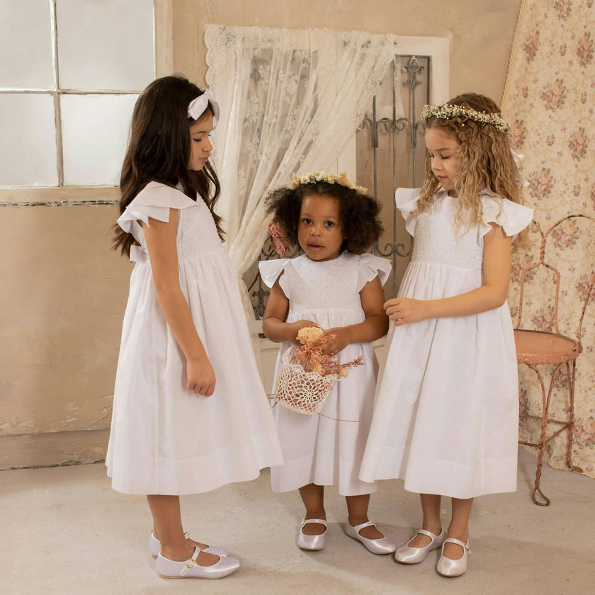 White Elegant Smocked Wedding Dress