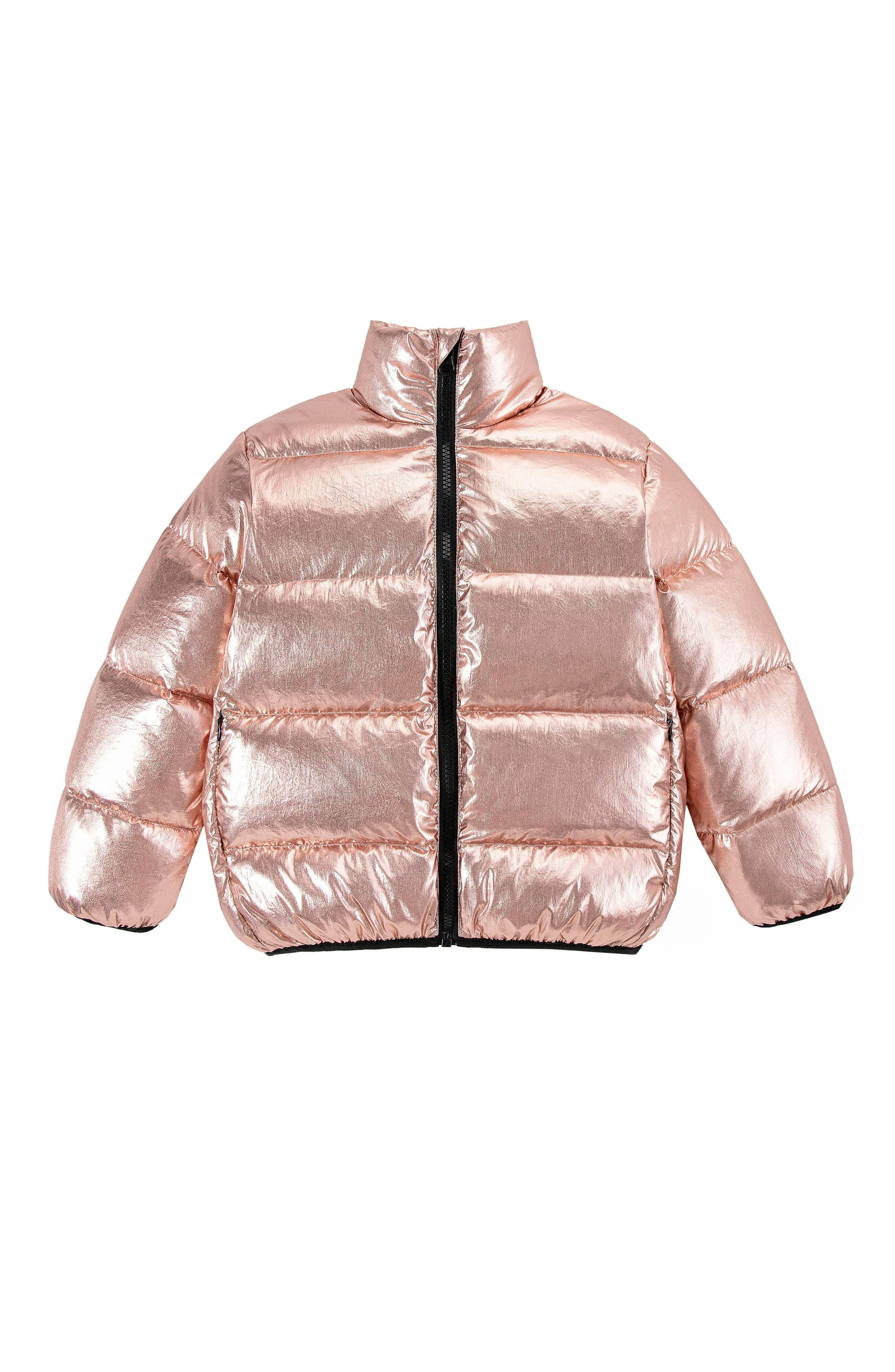 Fallon Metallic Puffer Jacket, Pink