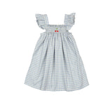 Smock Flutter Dress in Blue Gingham/Cherry