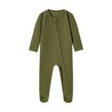 Olive Waffle Zipper Footed Romper