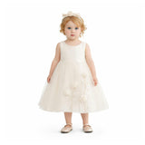 White Valmonta Satin Dress with Floral Accents