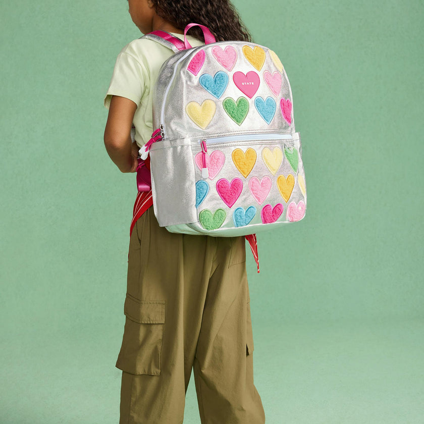 Kane Backpack, Metallic Happy Fuzzy Hearts