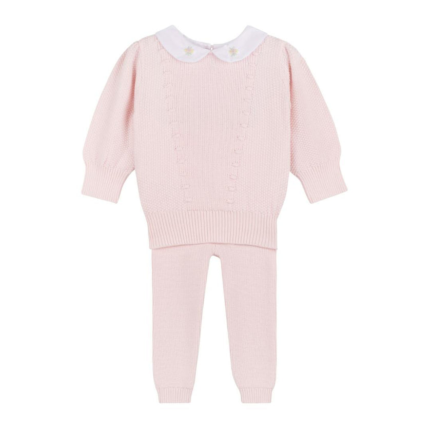 Girls Detailed Collar Knit Set Pink