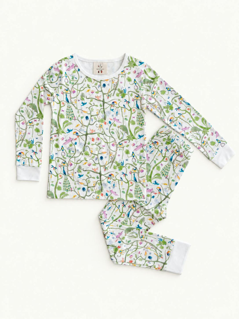 Children's Two Piece Organic Pajamas - Tropical Garden