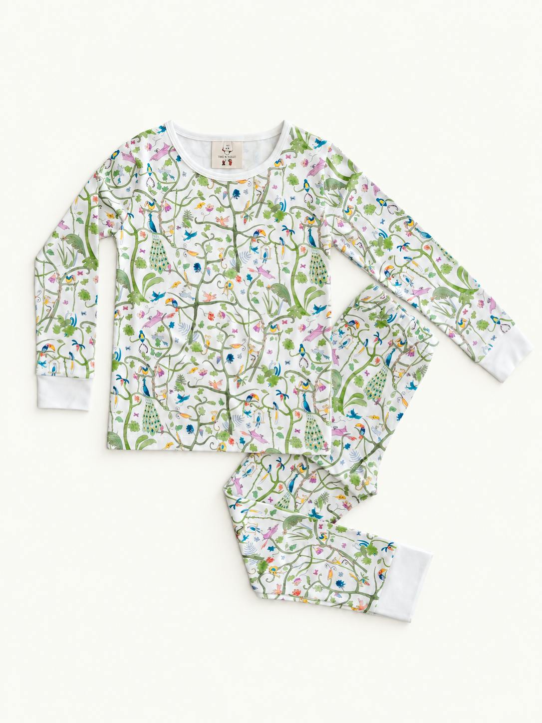 Children's Two Piece Organic Pajamas - Tropical Garden