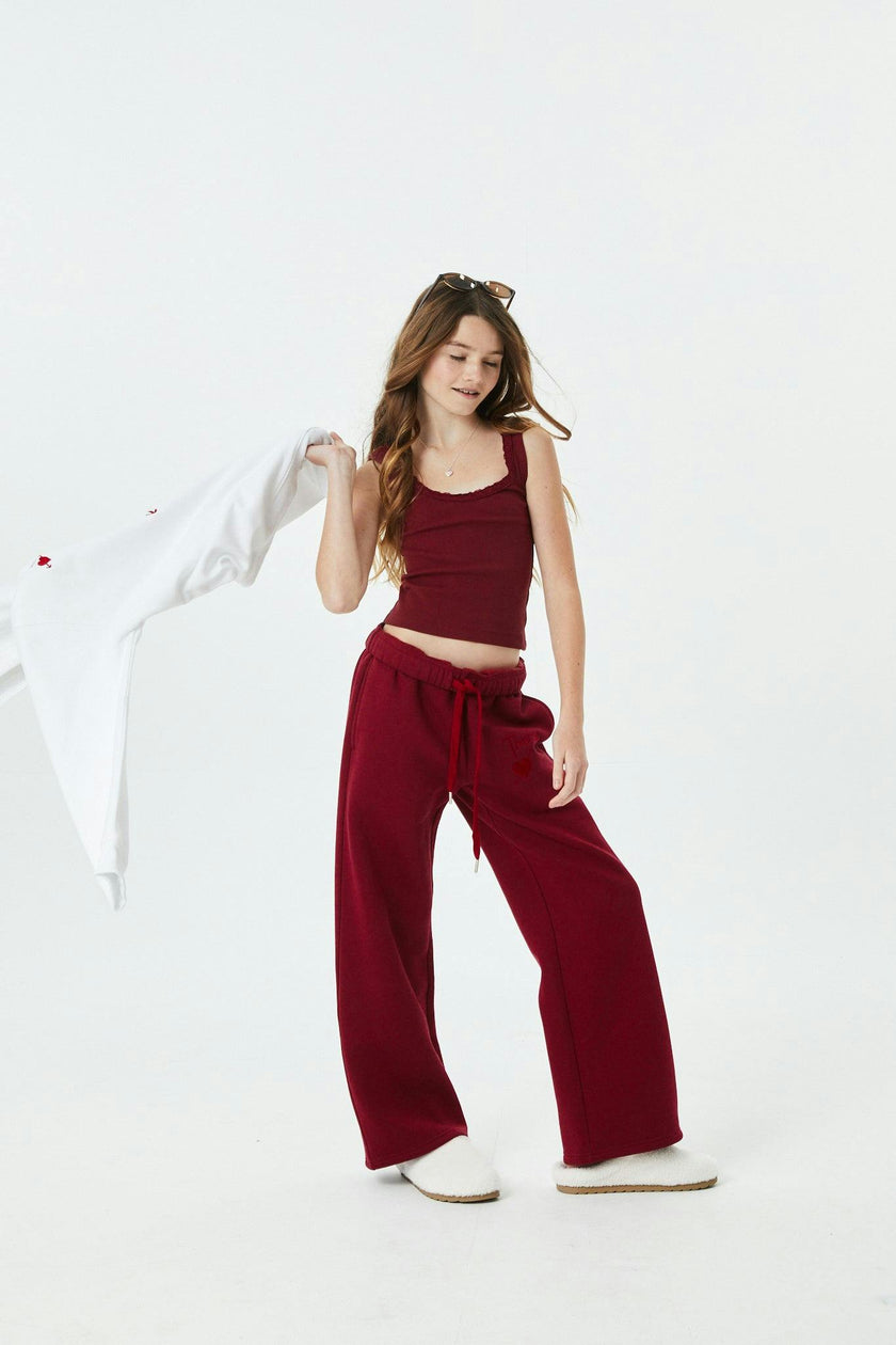 Cami Merlot French Terry Wide Leg Jogger - Ace