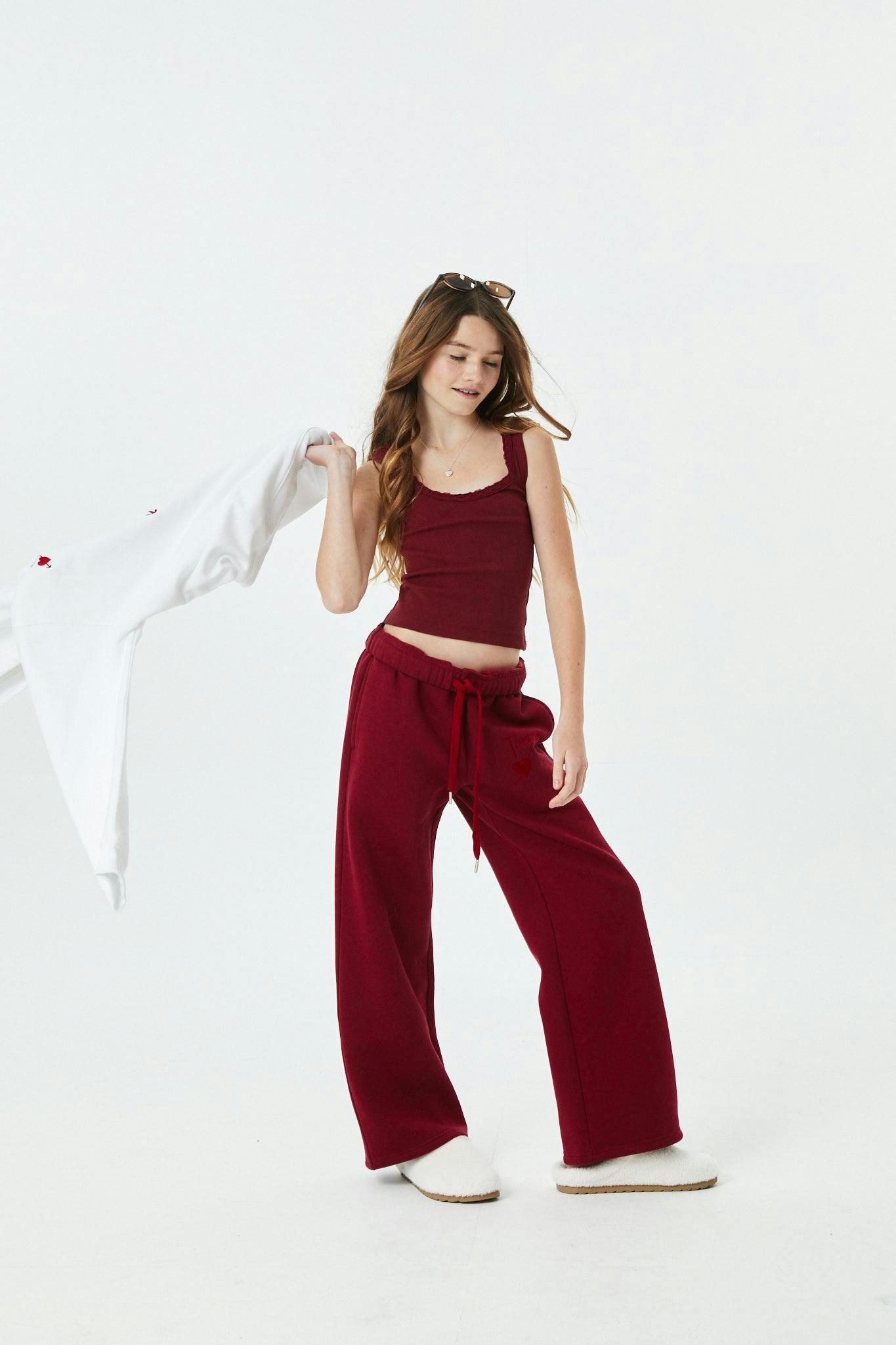 Cami Merlot French Terry Wide Leg Jogger - Ace