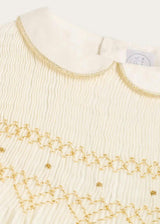 Hand Smocked Gold Embroidered Sleeveless Dress in Ivory (12mths- 10yrs)