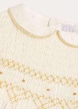 Hand Smocked Gold Embroidered Sleeveless Dress in Ivory (12mths- 10yrs)