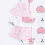 Bubbly Whale with Bow  Pink - Ruffle Sunsuit