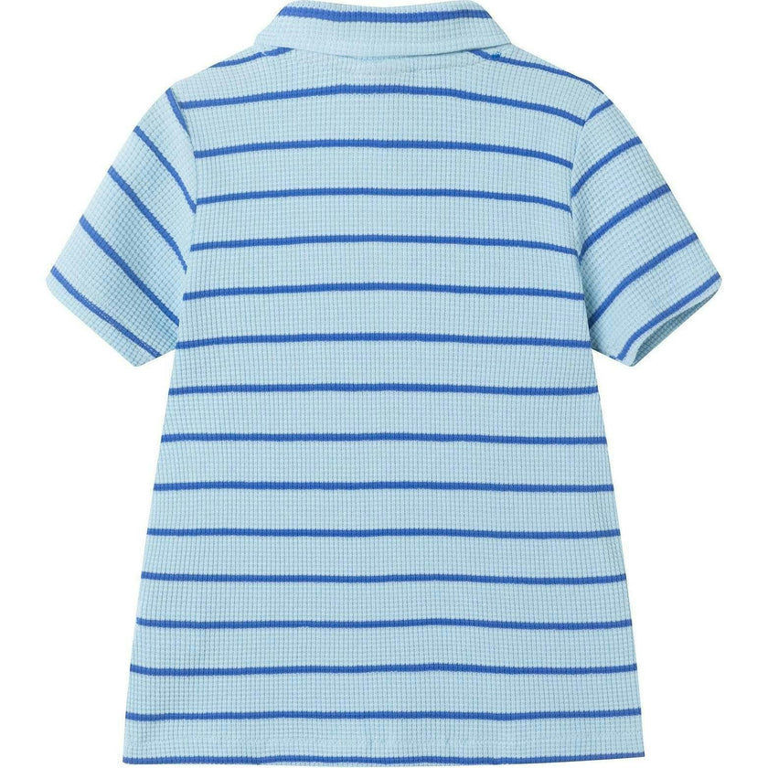 Boys Striped Waffle Polo Set | Blue Shark
