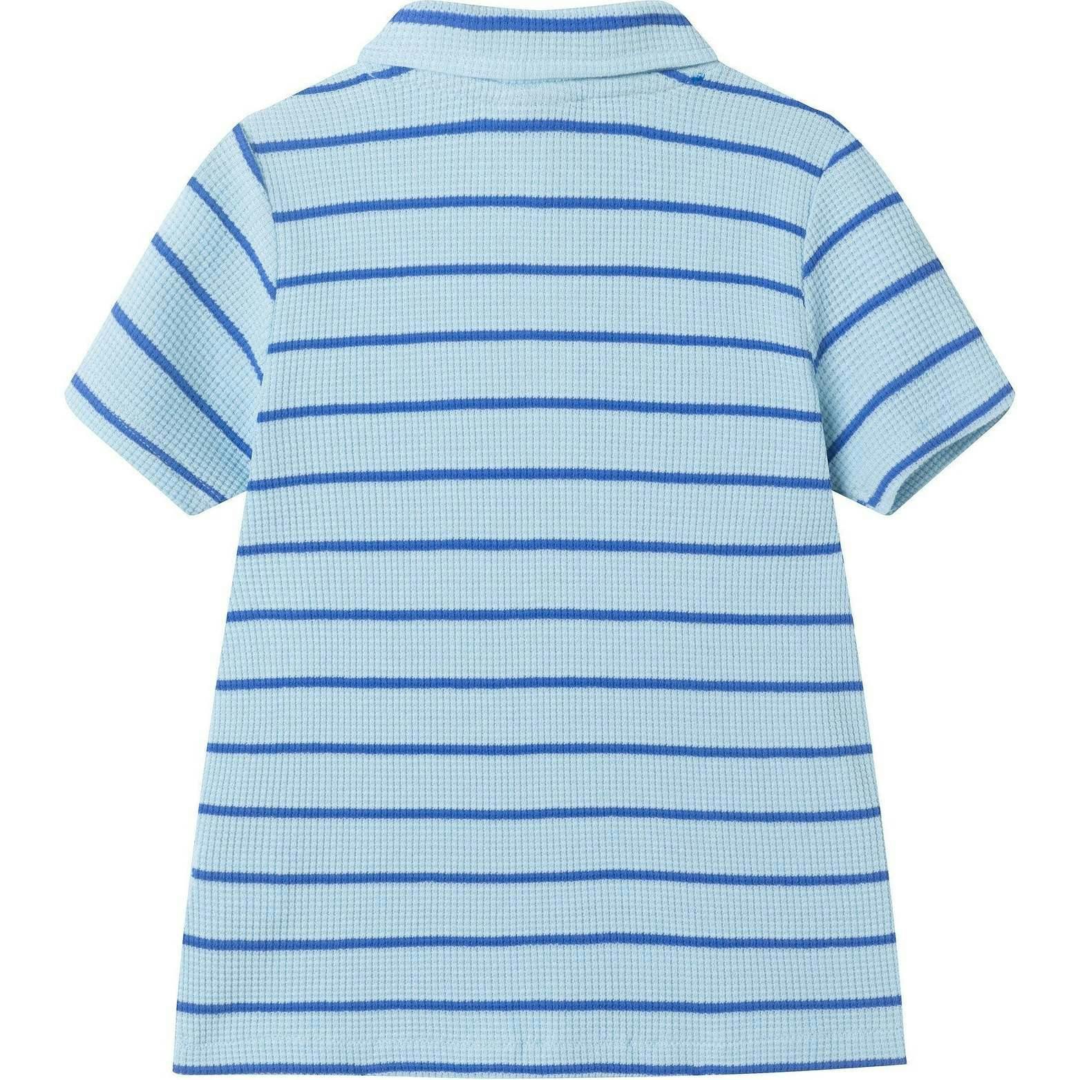 Boys Striped Waffle Polo Set | Blue Shark