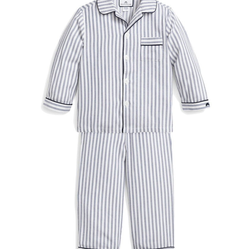 Kid's Twill Pajama Set in Navy French Ticking