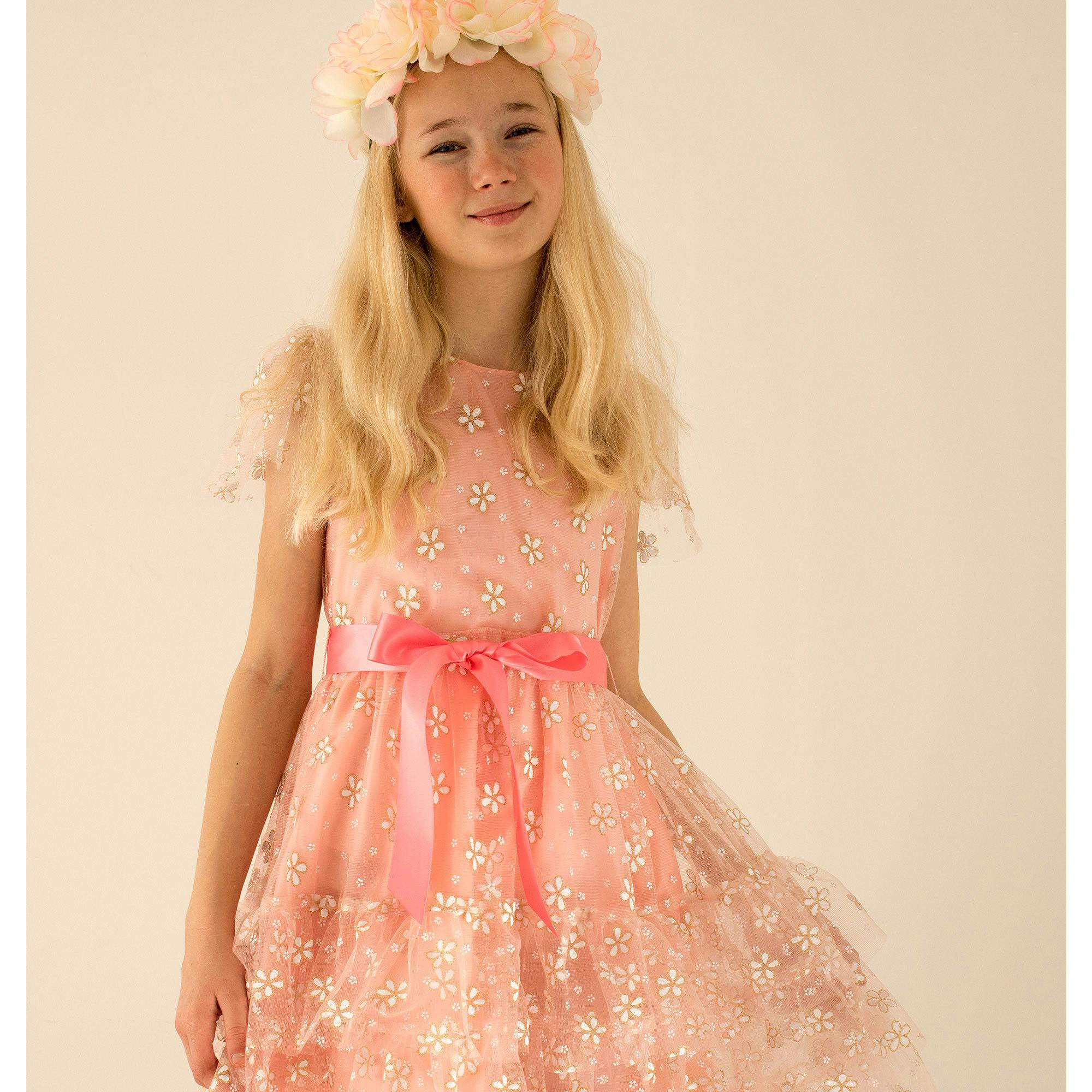 Cinderella Pink & Gold Blossom Tulle Girls Party Dress