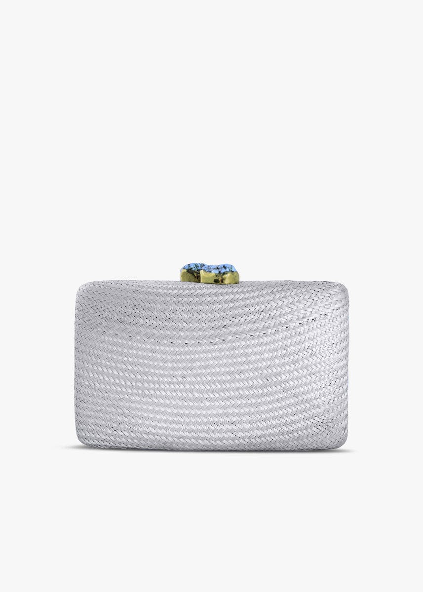 Women's Jen Straw Turquoise Stone Clutch Bag