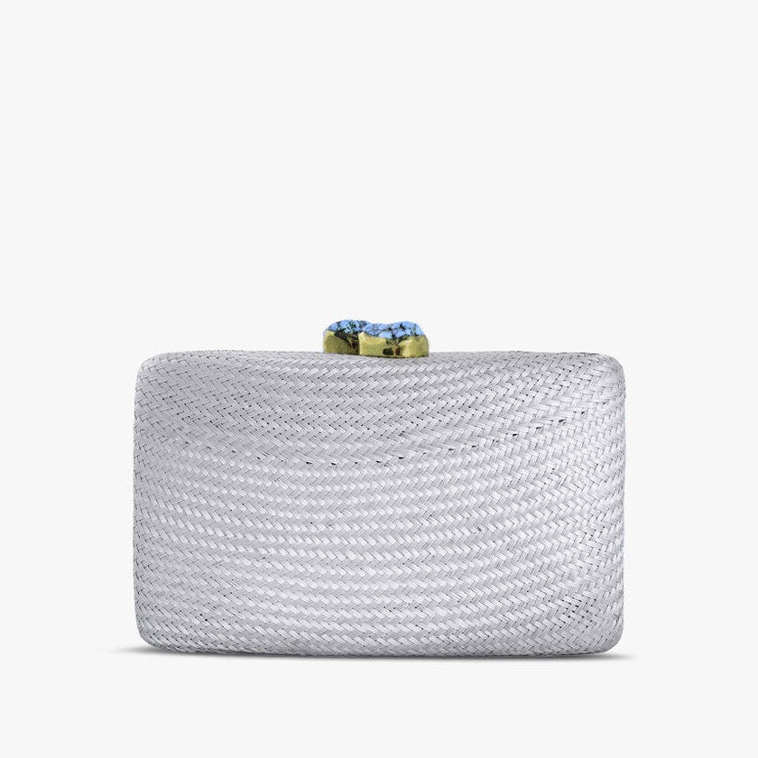 Women's Jen Straw Turquoise Stone Clutch Bag