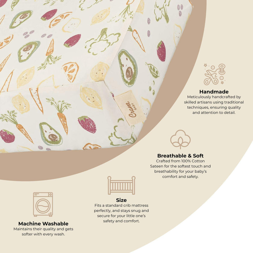 Clementine Fruits & Veggies Cotton Fitted Crib Sheet