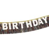 Packed Party Birthday Vibes Tinsel and Glitter Party Sash – 60 Inch Multicolor Tinsel Fringe with Iridescent Glitter Letters and Gold Binding Ties, One Size