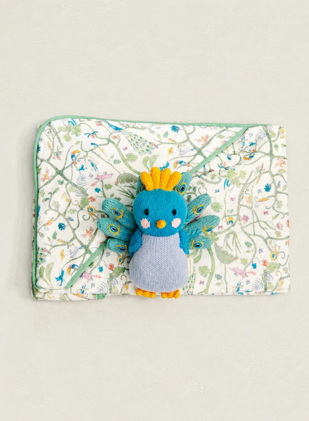 Tropical Hooded Bath Towel and Violet the Peacock Gift Set