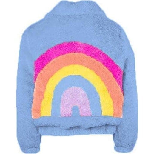 Rainbow Faux Fur Coat Baby Blue