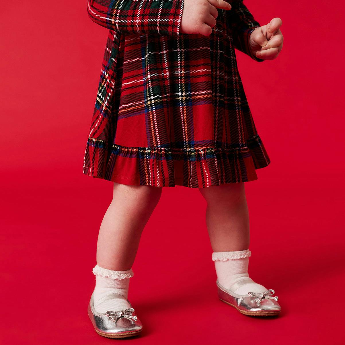 Red Tartan Plaid Ruffled Bodysuit Dress