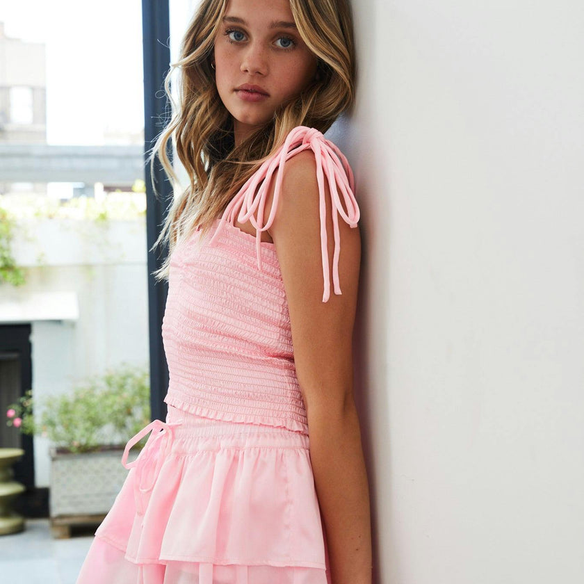 Georgia Light Pink Satin Smocked Top
