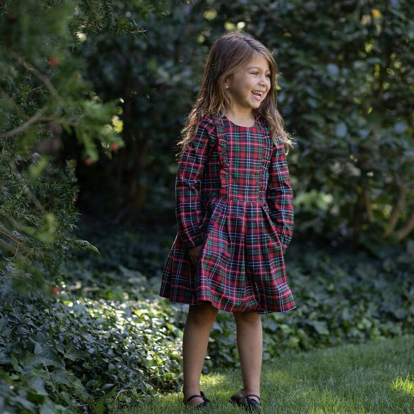 Long Sleeve Ruffle Dress in Plaid