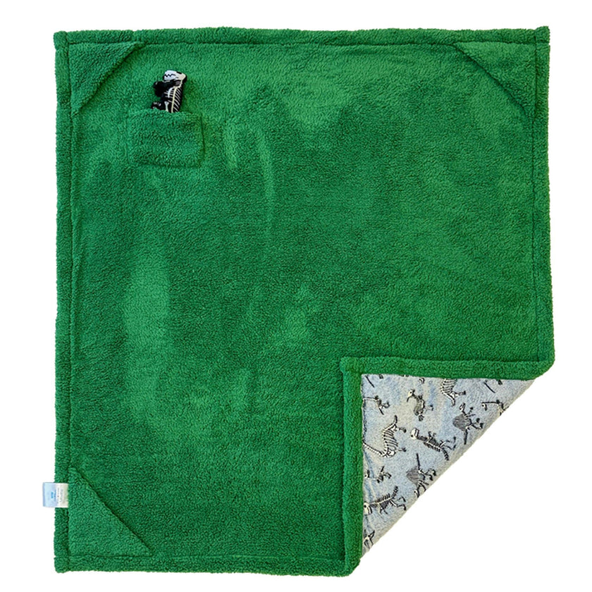 Cozy Switch Blanket – Reversible Sherpa & Glow-in-the-Dark Blanket with Plush Toy Pocket, Glow Dino Bones