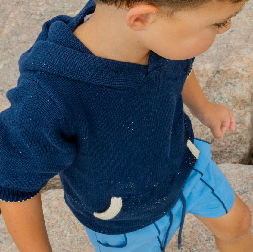 Unisex Navy Knit Hoodie