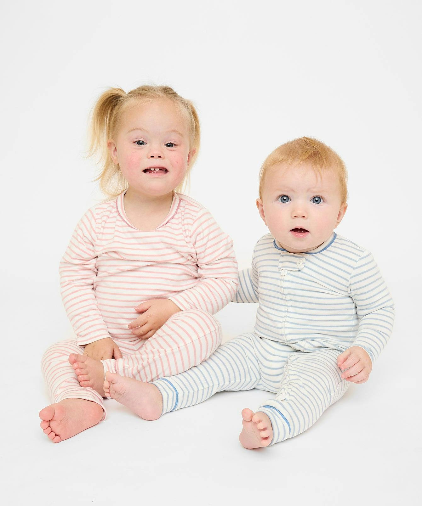 Ziggy Zip Romper, Dusty Blue Mini Stripe