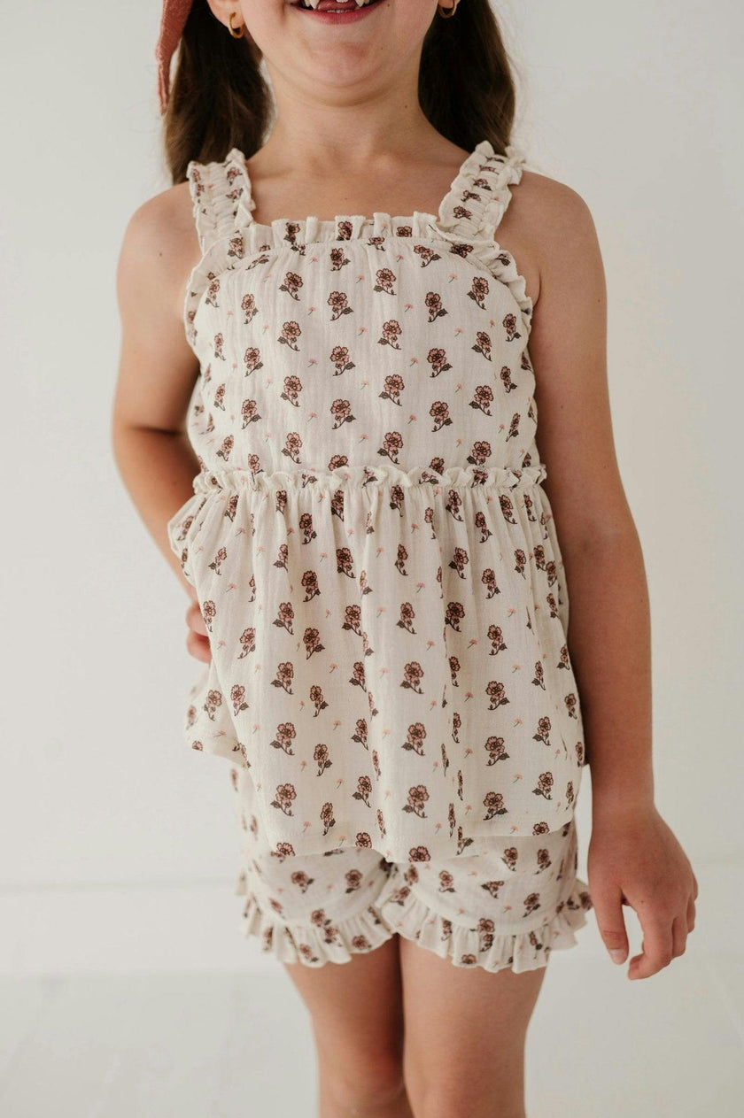 Girls Ruffle Gauze Shorts in Noa Paisley Cream