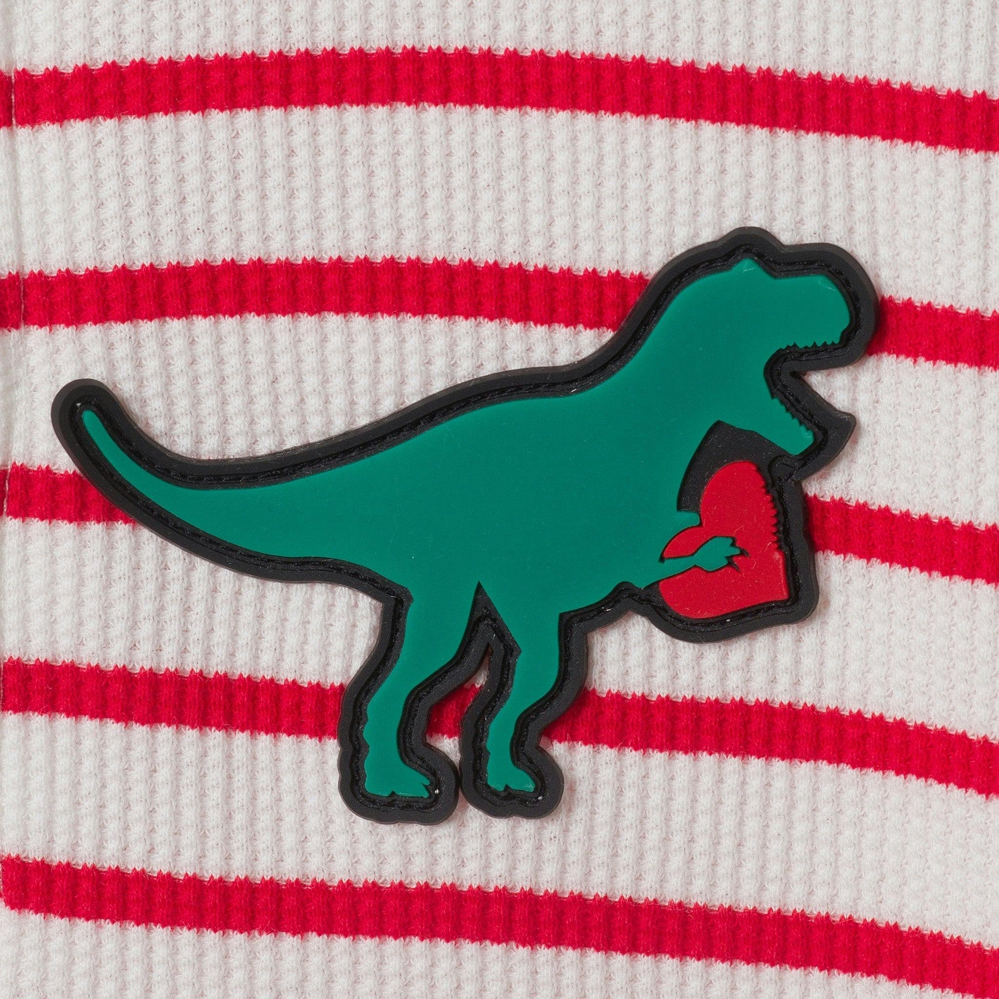 Boys Striped Polo Shirt | T-Rex Heart - Red & White