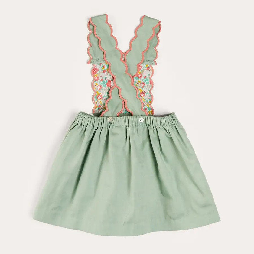 Duck Embroidered Scallop Detail Skirt With Braces in Green (18mths-6yrs)