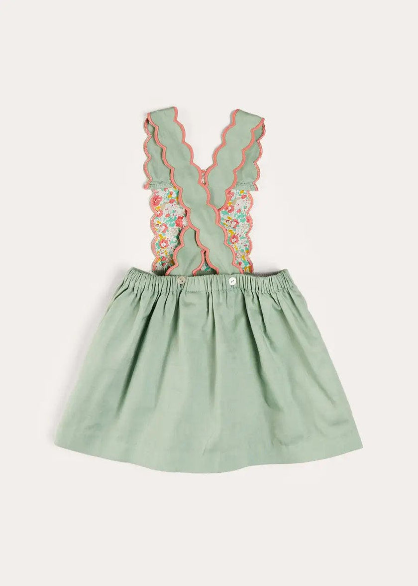 Duck Embroidered Scallop Detail Skirt With Braces in Green (18mths-6yrs)
