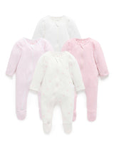 4 Pack Zip Growsuit Pale Pink Bear Pack