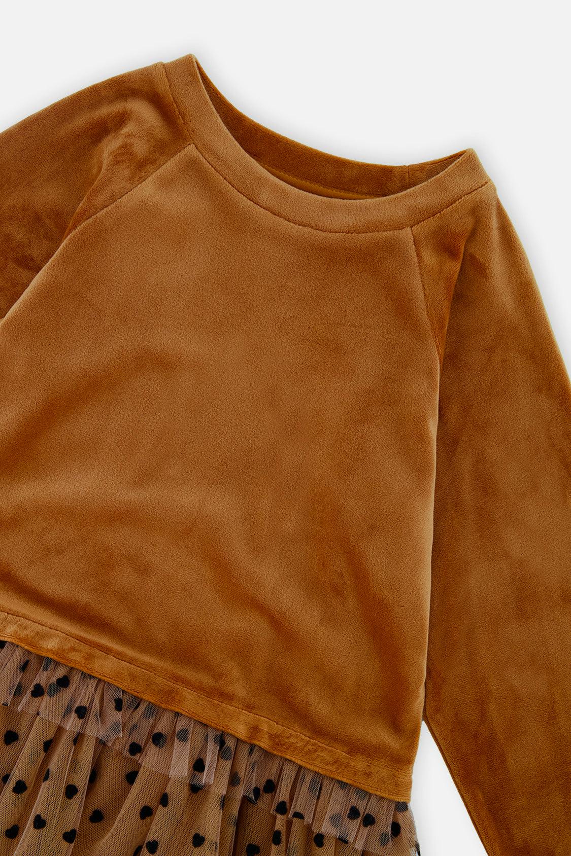 Bi-Material Dress Brown
