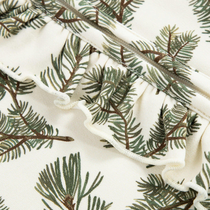 Pine Brushed Ruffle Footed Romper
